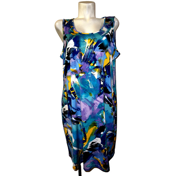 SLINKY BRAND Dress Women's Size 1X Colorful Slvls Pullover Stretchy Tank Tunic - Picture 1 of 7